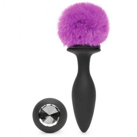 Черная анальная вибропробка Rechargeable Vibrating Bunny Tail Butt Plug Medium - 12 см.