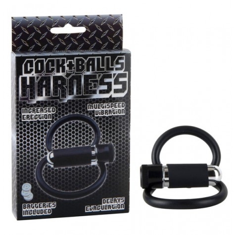 Черное двойное эрекционное кольцо COCK+BALLS HARNESS W. MULTISPEED BULLET