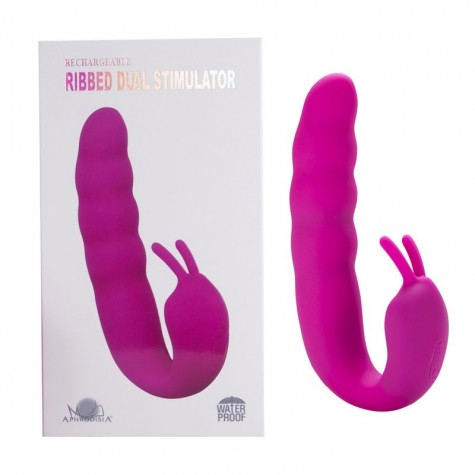 Розовый вибратор Ribbed Dual Stimulator - 17 см.