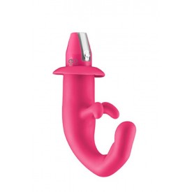 Розовый вибромассажер с клиторальным стимулятором FINGER C VIBRATOR